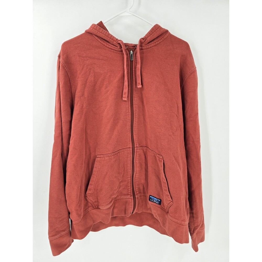 LL Bean Fleece Hoodie Mens Large Gorpcore Recycled Polyester Full Zip Red